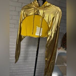 Gold Metallic Cropped Hoodie